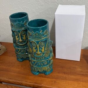 Zaya Rare Tiki Mugs Set Teal Green NWOT Limited Edition Las Vegas 7.5 Tall